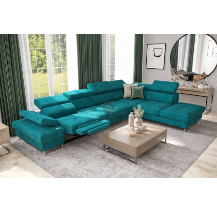 Rohová sedacia súprava GALAXY, relax s funkciou spania 225X350 cm - tyrkysová, pravá Rohová sedacia súprava GALAXY, relax s funkciou spania 225X350 cm - tyrkysová, pravá