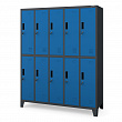 Kovová uzamykateľná šatníková skriňa na oblečenie s 10 boxmi antracitovo-modrá: BARTEK 1360 x 1720 x 450 mm