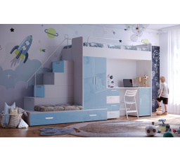 Posteľ PARADISE 5, Biela Modrá Lesk