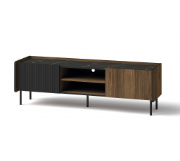 TV komoda PRESTIGO - P7, Warmia Walnut/San Sebastian/čierny mat