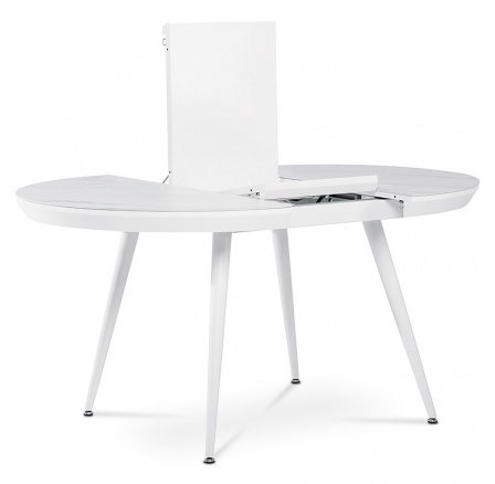 Jedálenský stôl 110+40x110 cm, biela mramorová keramická doska, MDF. kov.nohy, biela podložka