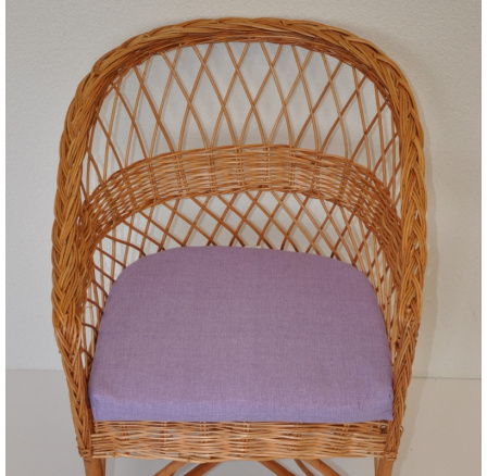 Vankúš na kreslo z vŕbového prútia - fialová látka