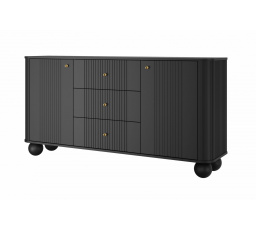 Komoda so zásuvkami Vesper 160 cm - čierna / zlaté úchyty / okrúhle nohy