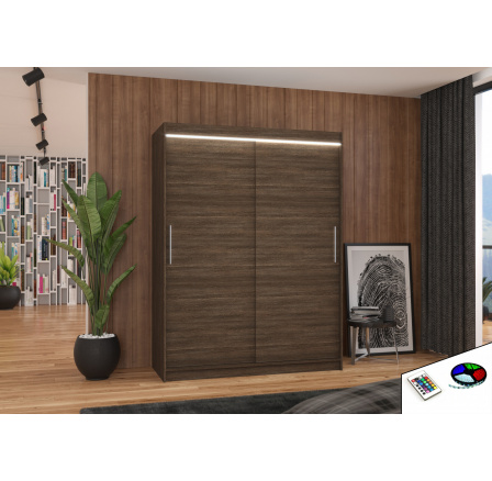 Šatní skriňa s posuvnými dverami a LED osvetlením DENVER 150 Choco+Choco