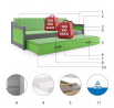 Detská posteľ DAVID s matracmi, 80x190 cm, Grafit/Zelená