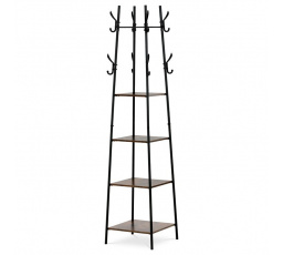 Vešiak so 4 policami, dekor staré drevo, MDF, čierny lak