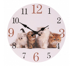 Hodiny nástěnné - pr. 34 cm, MDF, motiv koťat