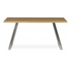 Stôl jedálenský 160x90cm, MDF+ dyha, odtieň dub, kovové nohy, brúsená nerez.