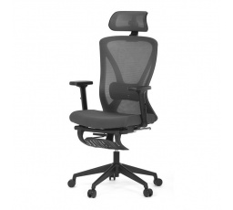 Kancelárska stolička, sivá MESH, plastový kríž, podnožka, posuvné sedadlo, 2D podrúčky