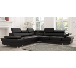 Rohová sedacia súprava GALAXY MAX s funkciou spania 280X280 prírodná koža - Ľavá strana, čierna koža