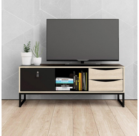 TV komoda SHEBA, Čierny mat/ Dub sonoma