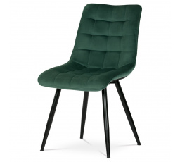 Jedálenská stolička, zelený zamat, čierne kovové nohy