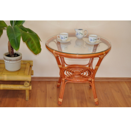 Ratanový stôl Bahama koňak so sklom