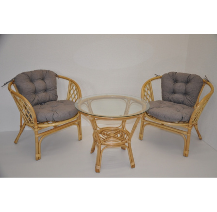 Ratanová sedacia súprava Bahama malá medovo sivá čalúnená sivými prvkami