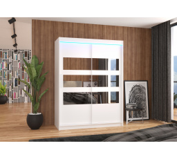 Posuvná skriňa so zrkadlom a LED osvetlením FLORENTO 150 Biela+Biela