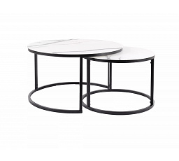 Konferenčný stôl ATLANTA C - set 2 stolov, biely efekt mramoru/čierny mat