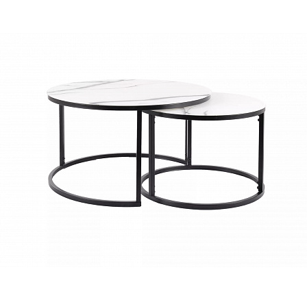 Konferenčný stôl ATLANTA C - set 2 stolov, biely efekt mramoru/čierny mat