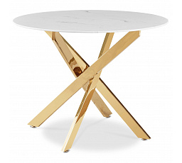Stôl BALI Sklenený 100 cm Biely Mramor/Zlatý