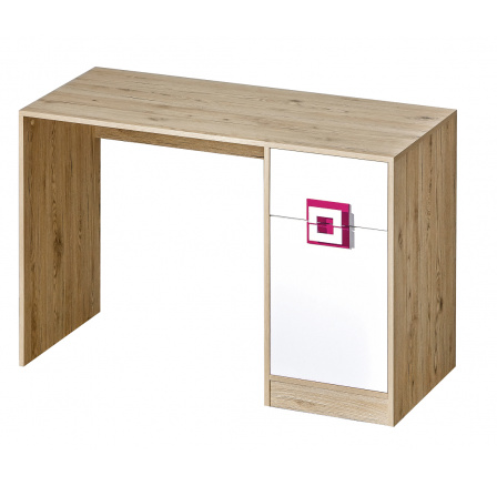 Písací stôl NICO 10, Svetlý Dub/Biela/Ružová