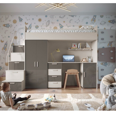 Poschodová posteľ PARADISE 4S Kašmír Šedá Lesk