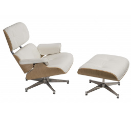 Kreslo Vip s podnožkou biela/prírodný dub/strieborná základňa