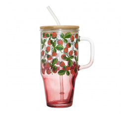 Hrnček s viečkom a slamkou Soleo 650ml jahody