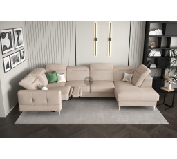 Rohová sedacia súprava MALIBU MAX II s funkciou spania a relaxácie 180x350x182 cm - béžová, Ľavá strana