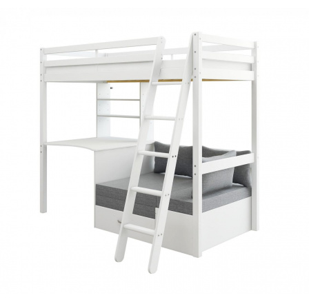 Vysoká posteľ s písacím stolom a rozkl. pohovkou Actim biela