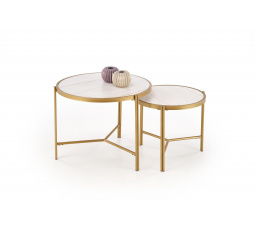 Konferenčný stolík FATIMA, efekt bieleho mramoru / zlato