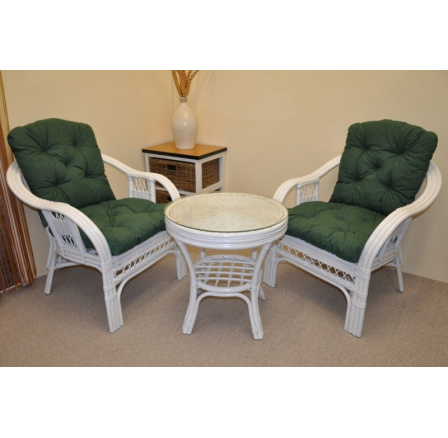 Ratanová sedacia súprava Rio De Janeiro 2+1 biele vankúše tmavozelená