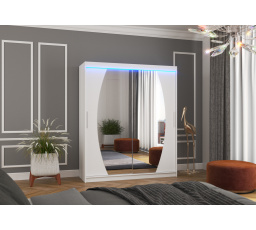 Posuvná skriňa so zrkadlom a LED osvetlením BALTIMORE 180 Biela+Biela