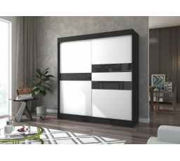 Šatníková skriňa s posuvnými dverami s lacobelom BATIA 200 Čierna+Biela