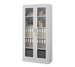 Kovová skriňa s presklenými dverami AMELIA, 900 x 1850 x 400 mm, sivá