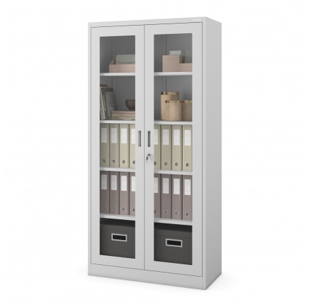 Kovová skriňa s presklenými dverami AMELIA, 900 x 1850 x 400 mm, sivá