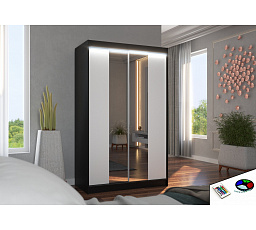 Posuvná skriňa so zrkadlom a LED osvetlením MARVIN 120 Čierna+Biela