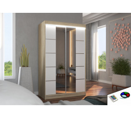 Posuvná skriňa so zrkadlom a LED osvetlením GENUA 120 Sonoma+White