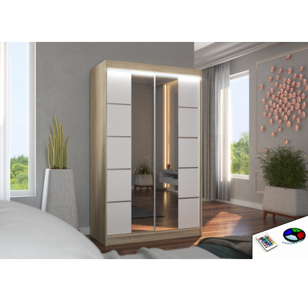 Posuvná skriňa so zrkadlom a LED osvetlením GENUA 120 Sonoma+White
