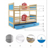 Detská poschodová posteľ RICO so zásuvkou 90x200 cm, vrátane matracov, Prírodná/Modrá