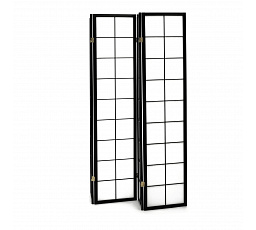 Paraván drevený 4 dielny, masív smrek, biela netkaná textília, čierny matný lak