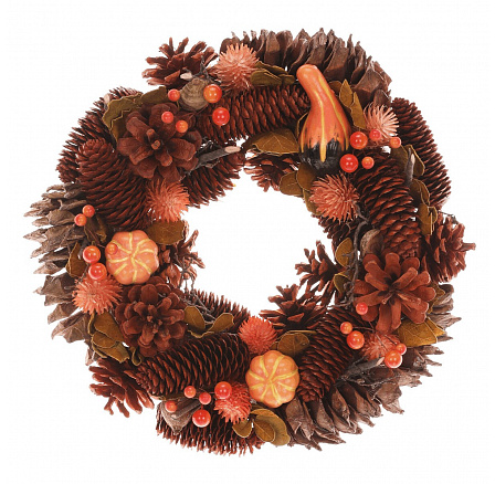 Věnec podzimní - pr. 30 cm, šišky, bobule, dýně, oranžovo-hnědý Věnec podzimní - pr. 30 cm, šišky, bobule, dýně, oranžovo-hnědý