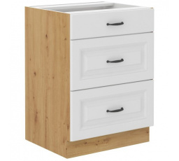 Kuchynská dolná skrinka STIPE 60 D 3S BB, Biela/Dub artisan