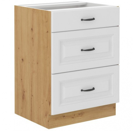 Kuchynská dolná skrinka STIPE 60 D 3S BB, Biela/Dub artisan