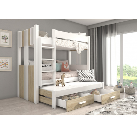 ARTEMA trojposchodová posteľ s matracom 200x90 Biela+Sonoma