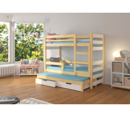 Trojposchodová posteľ s matracmi KARLO Pine+White