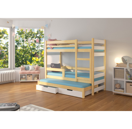 Trojposchodová posteľ s matracmi KARLO Pine+White Trojposchodová posteľ s matracmi KARLO Pine+White