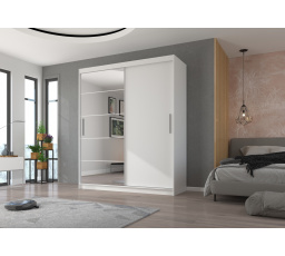 Šatní skriňa s posuvnými dverami a zrkadlom ESTI 180 Biela+Biela