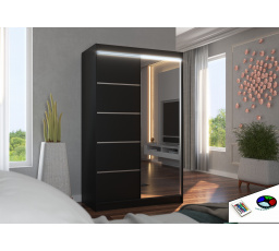 Šatní skriňa s posuvnými dverami, zrkadlom a LED osvetlením NICEA 120 Čierna+Čierna