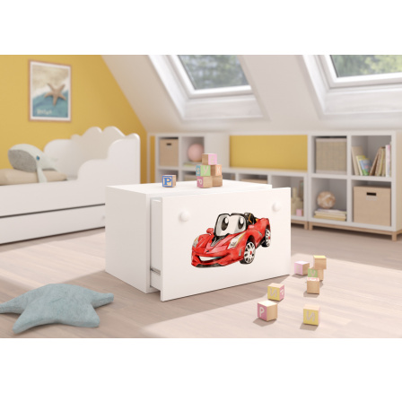 INGA Biela + červená skrinka na hračky CAR