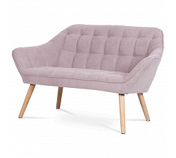 Dvojmiestna pohovka, čalúnená staroružovou látkou, drevené nohy - masívne kaučukové drevo