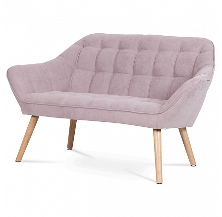 Dvojmiestna pohovka, čalúnená staroružovou látkou, drevené nohy - masívne kaučukové drevo